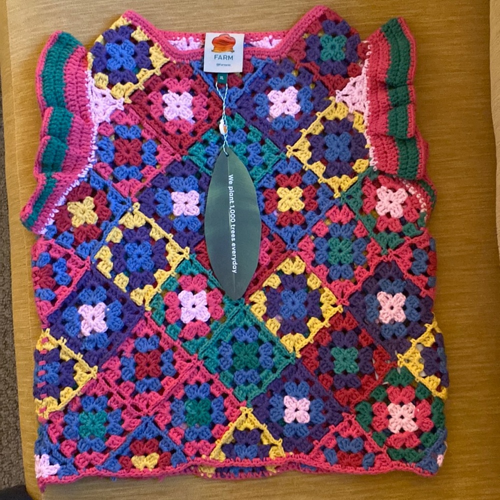 Farm Rio hand crocheted granny square vest.